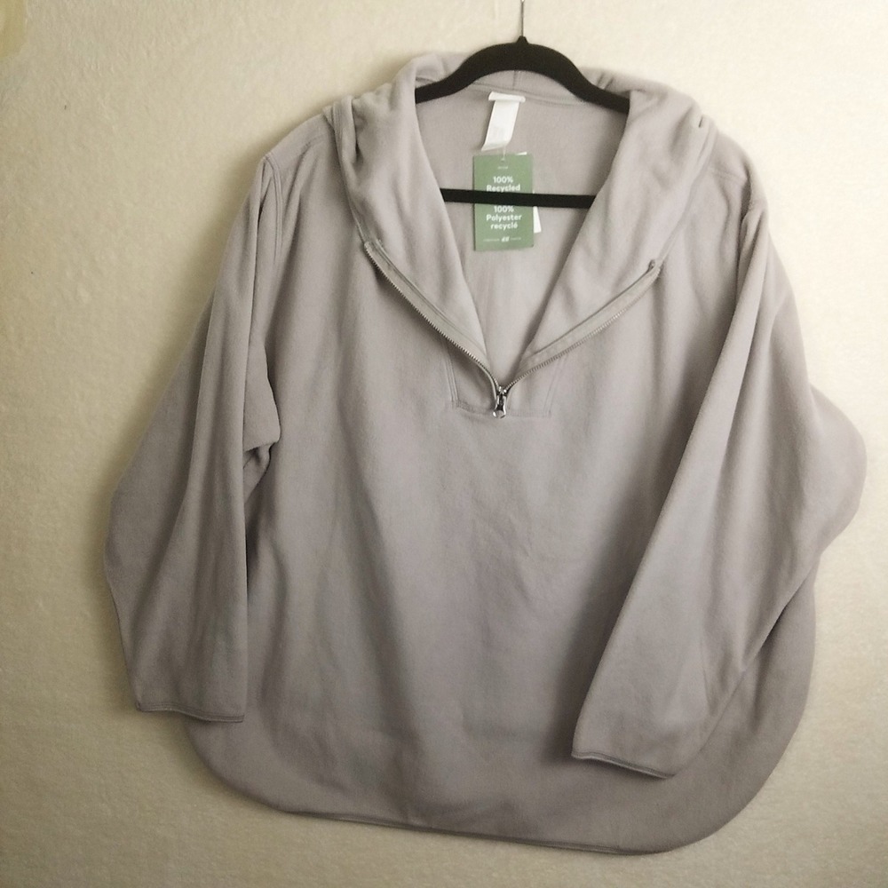 HM Womens‎ XXL Light Gray Fleece Half Zip Hoodie Oversized Relaxed Fit Casual